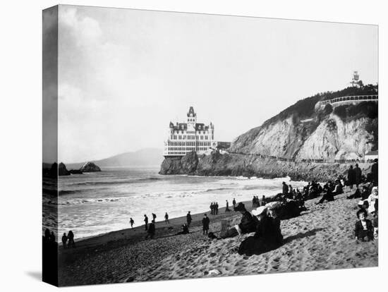 Crowds Enjoy the Beach Below the Cliff House-null-Premier Image Canvas