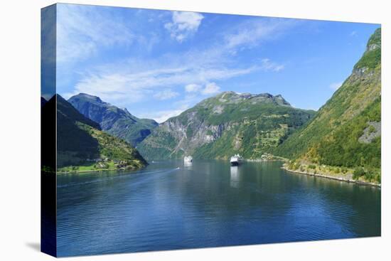 Cruiseships Moored at the Head of Geirangerfjord by the Village of Geiranger, Norway, Scandinavia-Amanda Hall-Premier Image Canvas