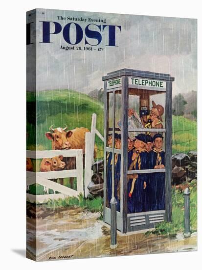 "Cub Scouts in Phone Booth," Saturday Evening Post Cover, August 26, 1961-Richard Sargent-Premier Image Canvas