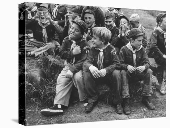 Cub Scouts Sitting around at Camp Out-null-Premier Image Canvas