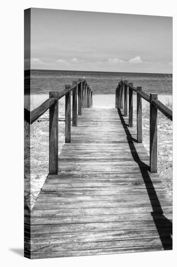 Cuba Fuerte Collection B&W - Wooden Pier on Tropical Beach V-Philippe Hugonnard-Stretched Canvas