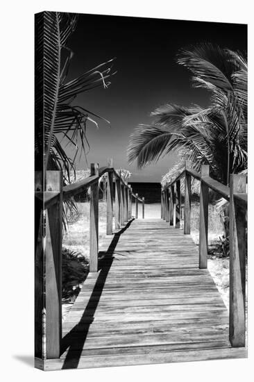 Cuba Fuerte Collection B&W - Wooden Pier on Tropical Beach VII-Philippe Hugonnard-Stretched Canvas