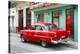 Cuba Fuerte Collection - Old Cuban Red Car-Philippe Hugonnard-Stretched Canvas