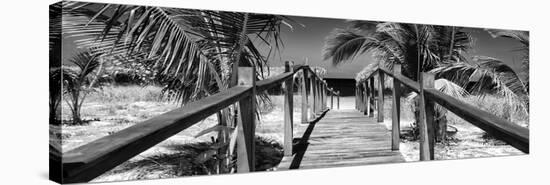 Cuba Fuerte Collection Panoramic BW - Wooden Jetty on the Beach-Philippe Hugonnard-Stretched Canvas