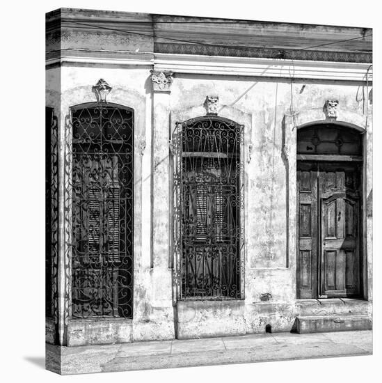 Cuba Fuerte Collection SQ BW - Old Cuban Facade-Philippe Hugonnard-Stretched Canvas