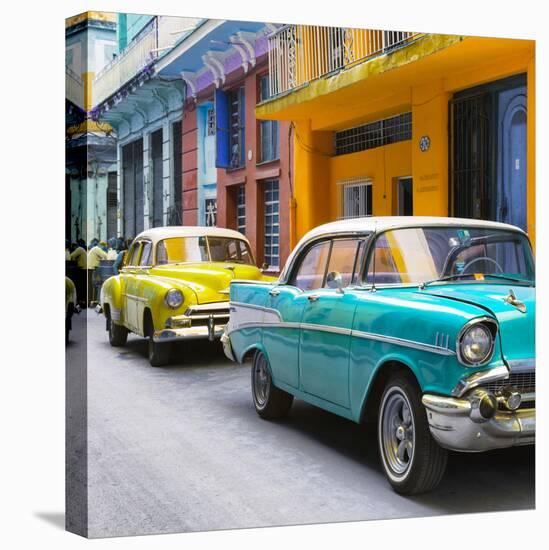 Cuba Fuerte Collection SQ - Old Cars Chevrolet Turquoise and Yellow-Philippe Hugonnard-Stretched Canvas