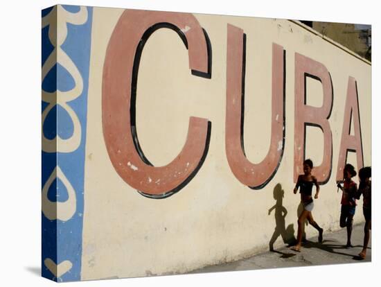 Cuban Girls Run in a Street in Havana, Cuba, Thursday, August 10, 2006-Javier Galeano-Premier Image Canvas