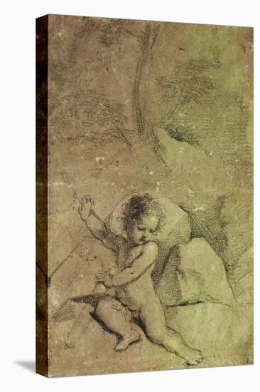 Cupid Drawing an Arrow from a Quiver, in a Landscape-Guercino (Giovanni Francesco Barbieri)-Premier Image Canvas