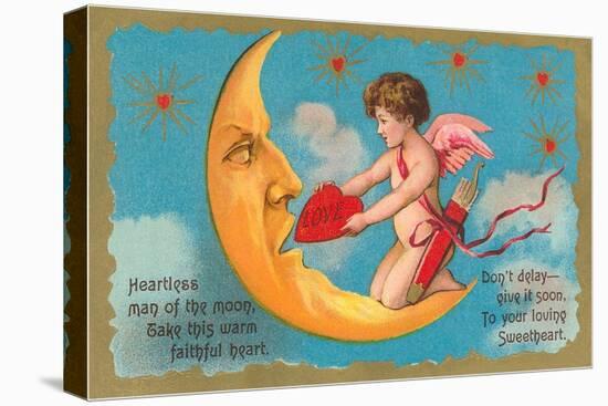 Cupid Feeding Heart to Moon-null-Stretched Canvas