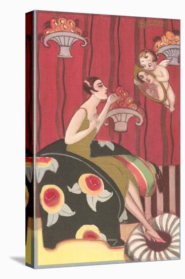 Cupid Holding Mirror for Flapper-null-Stretched Canvas