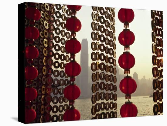 Curtain of Chinese New Year Decorations Frame Victoria Harbour from Tsim Sha Tsui, in Hong Kong-Andrew Watson-Premier Image Canvas