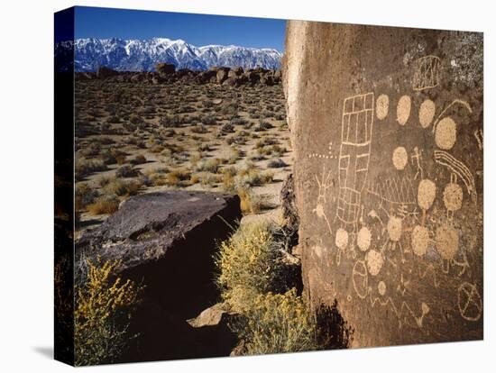 Curvilinear Abstract-Style Petroglyphs and Eastern Sierra Mountains, Bishop, California, Usa-Dennis Flaherty-Premier Image Canvas