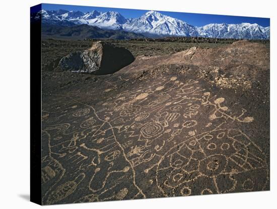 Curvilinear Abstract-Style Petroglyphs and Eastern Sierra Mountains, Bishop, California, Usa-Dennis Flaherty-Premier Image Canvas