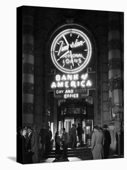 Customers Standing in Front of a Branch of Bank of America, Open from 10 to 10, Six Days a Week-J^ R^ Eyerman-Premier Image Canvas