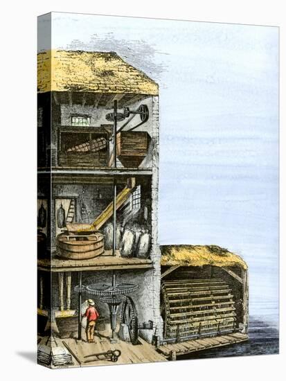 Cutaway View of a Water-Powered Mill for Grinding Grain Into Flour-null-Premier Image Canvas