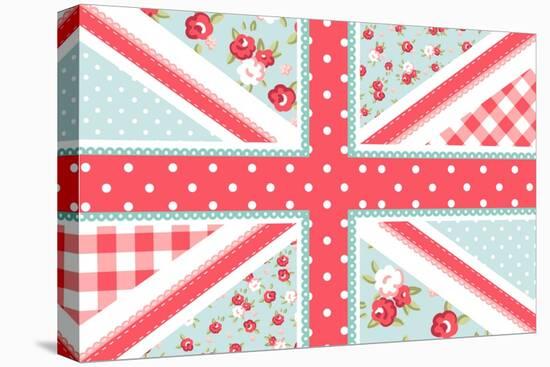 Cute British Flag in Shabby Chic Floral Style-Alisa Foytik-Stretched Canvas