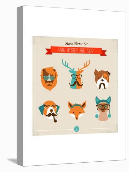 Cute Fashion Hipster Animals & Pets, Set of Vector Icons-Marish-Stretched Canvas