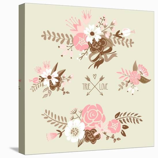 Cute Floral Bouquets, Retro Flowers-Alisa Foytik-Stretched Canvas