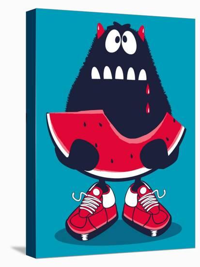 Cute Monster, Watermelon Vector Design-braingraph-Stretched Canvas