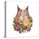 Cute Mother's Day Greeting Card with Owls. Watercolor Illustration-Maria Sem-Stretched Canvas