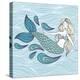 Cute Mystical Mermaid.Deep Ocean.Vector Illustration.Waves Background.-Maria Sem-Stretched Canvas