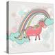 Cute Unicorn Illustration for Children or Kids. Doodle Floral Pattern Background.-cherry blossom girl-Stretched Canvas