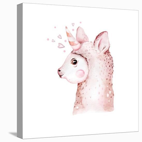 Cute Watercolor Llama, Alpaca Illustration Isolated on White. Llama Print Ethnic Blanket, Flowers W-Kris_art-Premier Image Canvas