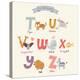 Cute Zoo Alphabet in Vector. T, U, V, W, X, Y, Z Letters. Funny Cartoon Animals. Tiger, Unicorn, Va-smilewithjul-Stretched Canvas