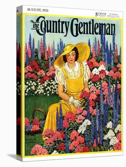 "Cutting Flowers from Her Garden," Country Gentleman Cover, August 1, 1933-Carolyn Haywood-Premier Image Canvas