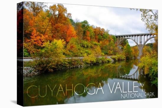 Cuyahoga Valley National Park, Ohio - Fall Foliage and Bridge-Lantern Press-Stretched Canvas