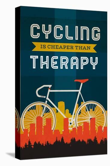 Cycling is Cheaper than Therapy - Screenprint Style-Lantern Press-Stretched Canvas