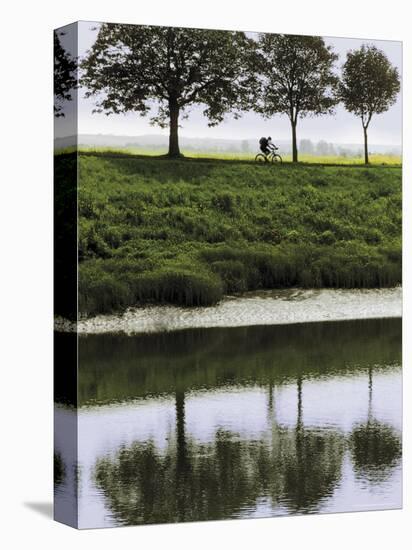 Cyclist on Banks of River Somme, St. Valery Sur Somme, Picardy, France-David Hughes-Premier Image Canvas