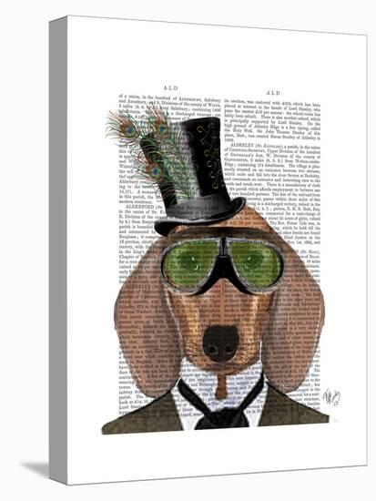 Dachshund Green Goggles Top Hat-Fab Funky-Stretched Canvas