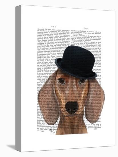 Dachshund with Black Bowler Hat-Fab Funky-Stretched Canvas