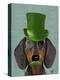 Dachshund with Green Top Hat Black Tan-Fab Funky-Stretched Canvas