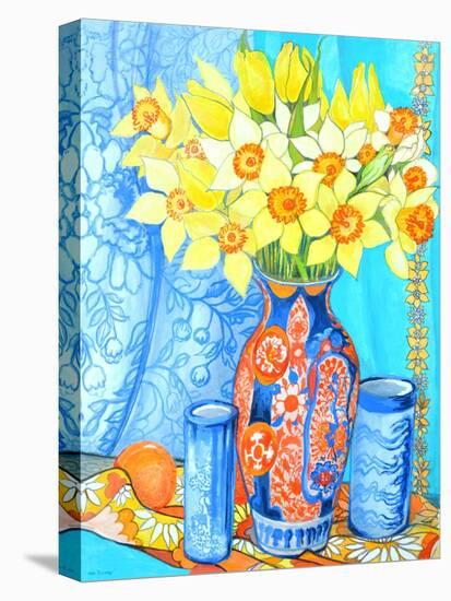 Daffodils and Tulips in an Imani Vase; Oranges and Textiles-Joan Thewsey-Premier Image Canvas