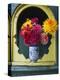 Dahlia Flowers in Vase, Ornate Window Frame, Bellingham, Washington, USA-Steve Satushek-Premier Image Canvas