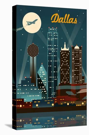 Dallas, Texas - Retro Skyline-Lantern Press-Stretched Canvas