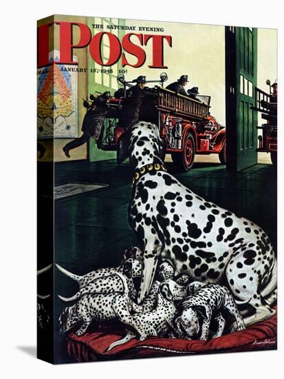 "Dalmatian and Pups," Saturday Evening Post Cover, January 13, 1945-Stevan Dohanos-Premier Image Canvas