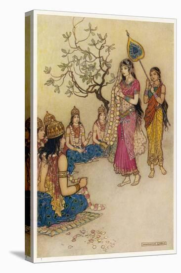 Damayanti Daughter of Bhima King of Vidarbha Chooses Prince Nala as Her Husband-Warwick Goble-Stretched Canvas