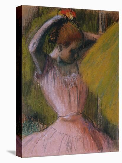 Dancer arranging her Hair by Edgar Degas-Edgar Degas-Premier Image Canvas