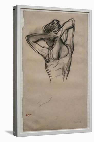 Dancer, half-body, arms crossed behind her head. Around 1880. Pencil on paper.-Edgar Degas-Premier Image Canvas