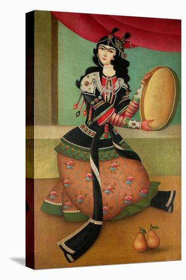 Dancing Girl with a Tambourine, Qajar School-null-Premier Image Canvas