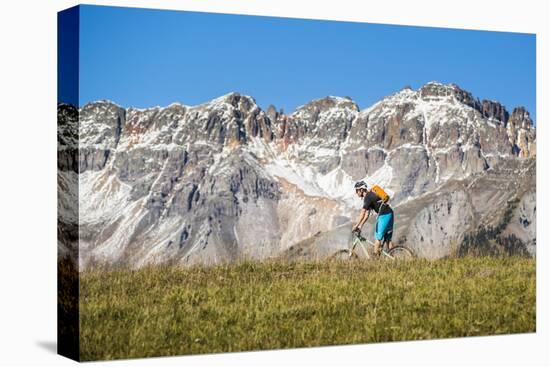 Dane Cronin Rides Through Telluride Ski Resort, San Juan Mts Loom On Horizon. Telluride, Colorado-Dan Holz-Premier Image Canvas