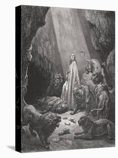 Daniel in the Den of Lions, Daniel 6:16-17, Illustration from Dore's 'The Holy Bible', Engraved…-Gustave Doré-Premier Image Canvas