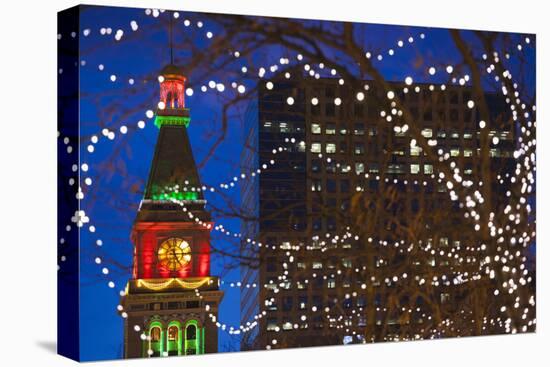 Daniels and Fisher Clock Tower with Christmas Lights, Denver, Colorado, USA-Walter Bibikow-Premier Image Canvas