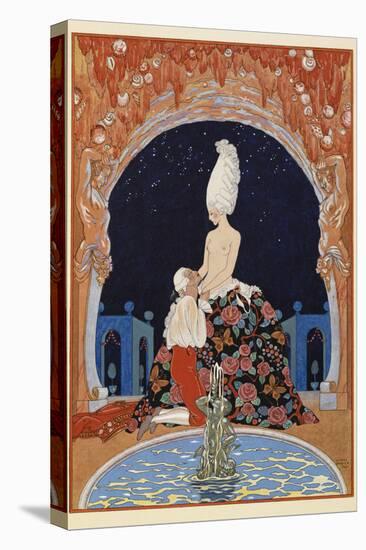 Dans la Grotte A man kneeling before a half naked woman, by a fountain-Georges Barbier-Premier Image Canvas