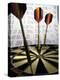 Darts on a Dartboard with Stock Figures in the Background-null-Premier Image Canvas