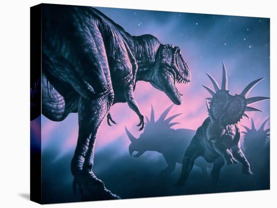 Daspletosaurus Attacking Styracosaurs-Joe Tucciarone-Premier Image Canvas