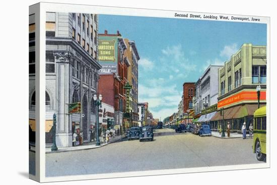 Davenport, Iowa, Western View down Second Street-Lantern Press-Stretched Canvas